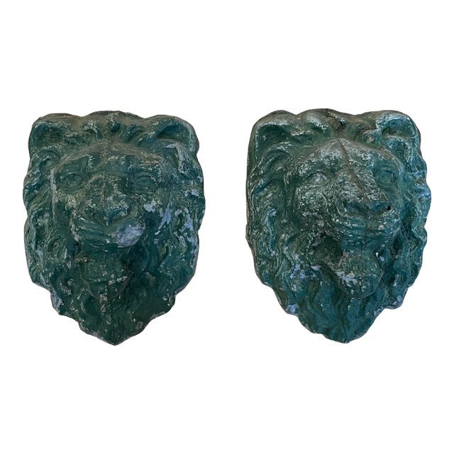 Antique Zinc Architectural Lion Heads - a Pair For Sale