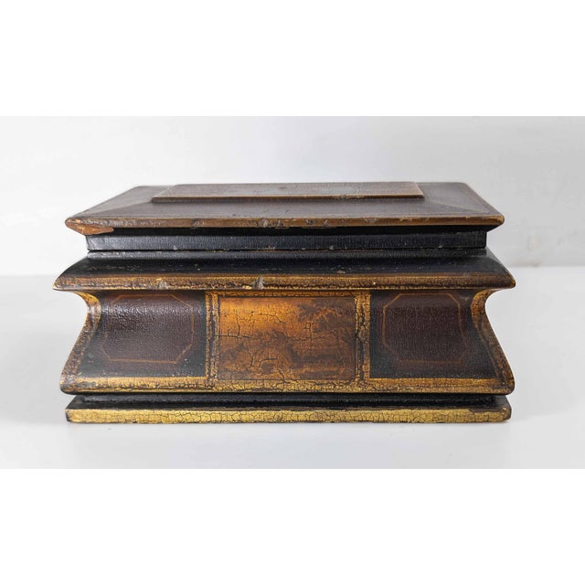 19th Century English Regency Egyptian Revival Sarcophagus Form Japanned Box For Sale - Image 4 of 16