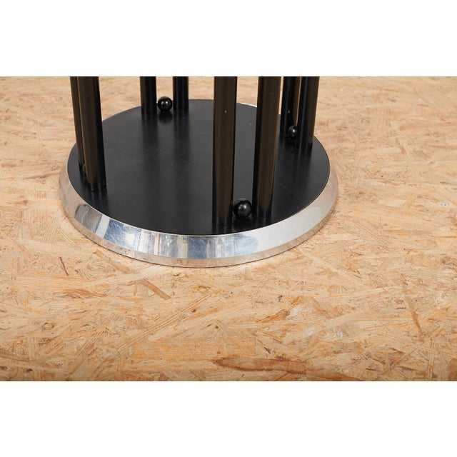 Fledermaus Side Table in Black Lacquered Wood with Metal Edge and Leather Glass Top by Josef Hoffmann for Wittmann, 1990s For Sale - Image 5 of 12