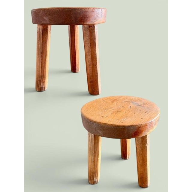 Early 20th Century Primitive Pine Wood Milking Stool-Rustic Farmhouse-Plant Stand-Country-Cottage For Sale - Image 6 of 10