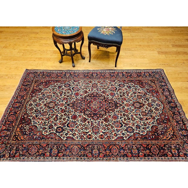 Early 20th Century Kashan Rug, Hand-Knotted Wool, Floral Design, Ivory & Blue, 4x7 For Sale In Chicago - Image 6 of 17
