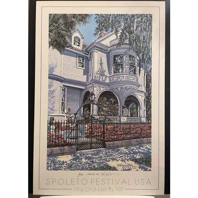 Victorian 1987 Spoleto Charleston Lithograph by Jean Claude De Montfort For Sale - Image 3 of 3