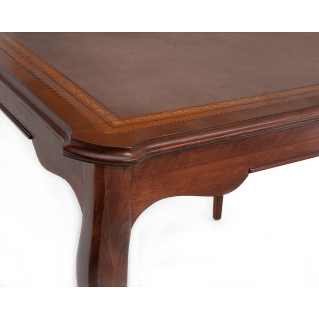 French Louis XV Provincial Style Embossed Leather Top Cabriole Legs Card Games Table For Sale - Image 11 of 15