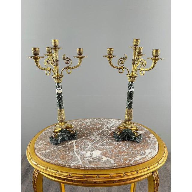 19th Century Candelabras in Gilt Bronze and Green Marble, Set of 2 For Sale - Image 10 of 10