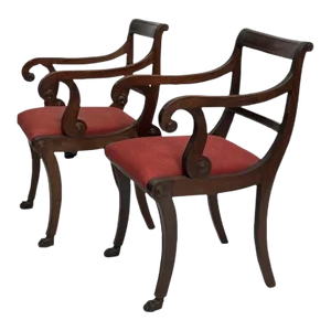 Antique 19th Century American Federal Classical New York City Duncan Phyfe School Arm Chairs - a Pair