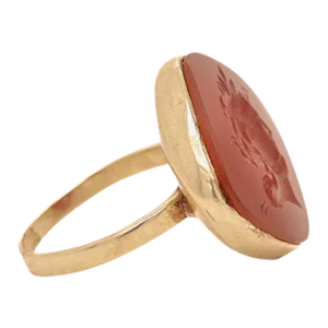Antique Gold & Carved Carnelian Intaglio Signet Ring with an Ancient Roman Hero Size 5.25