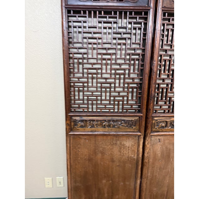Wood Chinese Carved Wood Folding Screen, Antique For Sale - Image 7 of 12