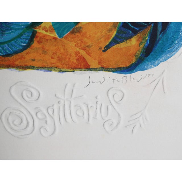 Preparing to shoot while riding through the night, the figure of Sagittarius holds their bow and arrow as their hair flies...