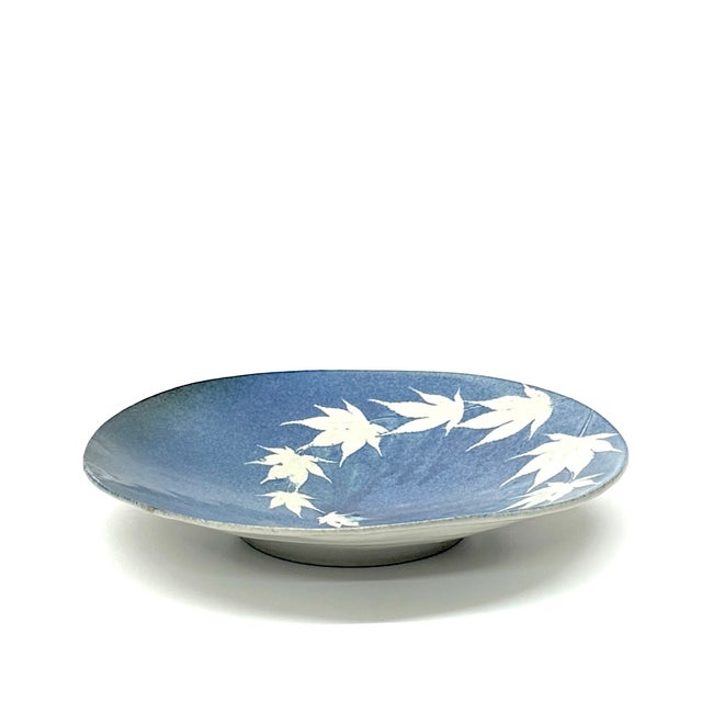 Mid-Century Modern Mid-Century Ceramic Blue & Beige Maple Leaf Hand-Made Decorative Bowl For Sale - Image 3 of 8
