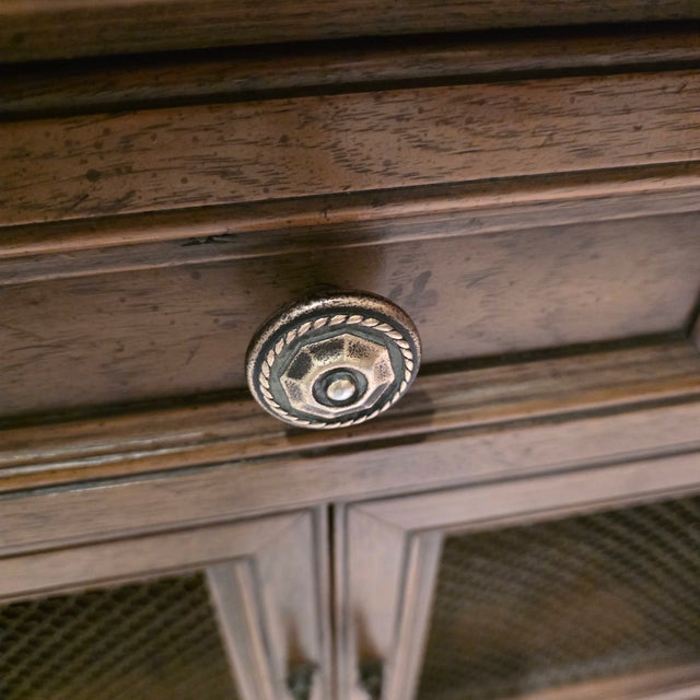 Pair of Vintage Henredon Fine Furniture Walnut With Metal Mesh Cabinet Doors Nightstands For Sale - Image 10 of 13