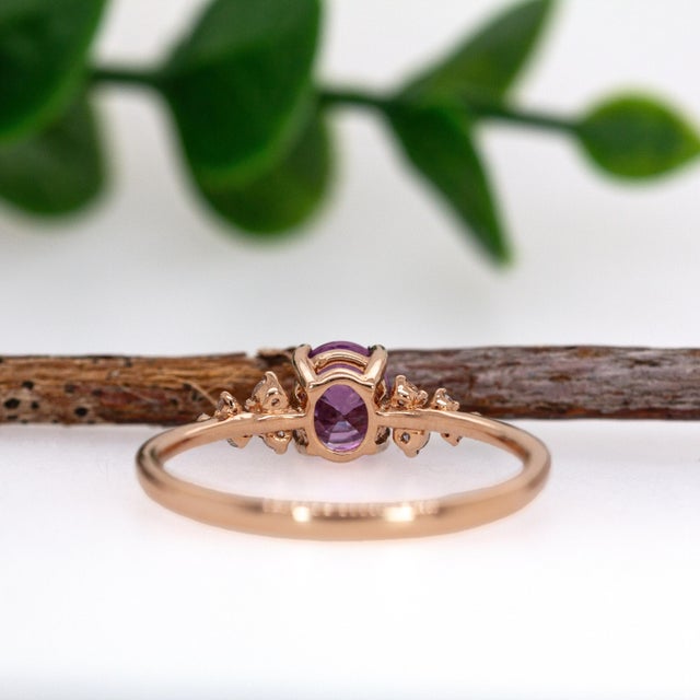 Purple Sapphire W Earth Mined Diamonds Ring in 14k Solid Rose Gold | Ov 6x4mm For Sale In Columbus - Image 6 of 7