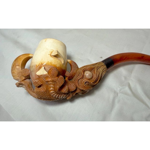 2 Large Antique 1800's Hand Carved Dragon Claw Talon Meerschaum Smoking Pipe For Sale - Image 17 of 18