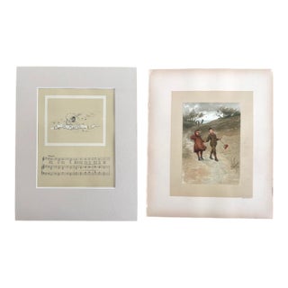 Antique 1888 Matted March Lullaby Print w/William Ladd Taylor Chromo on back EUC For Sale