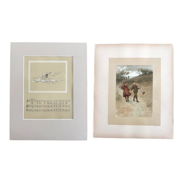 Antique 1888 Matted March Lullaby Print w/William Ladd Taylor Chromo on back EUC For Sale