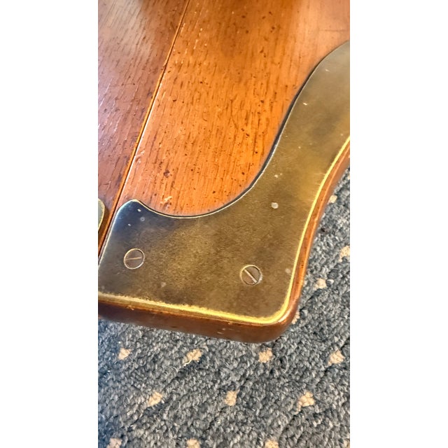 1970s Henredon 44” Round Game Table With Starburst Oak Top & Brass Mounted Base For Sale - Image 9 of 13