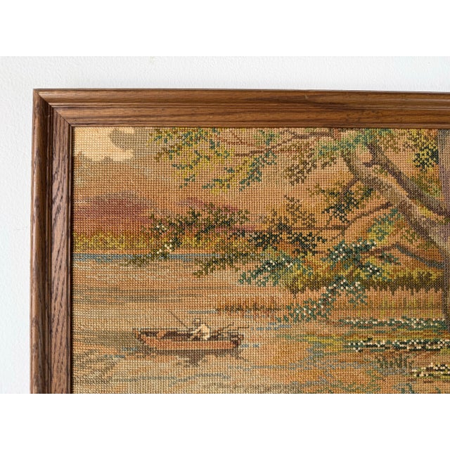 1980s 1980's Vintage Needlepoint Landscape Textile Wall Art – Framed For Sale - Image 5 of 11