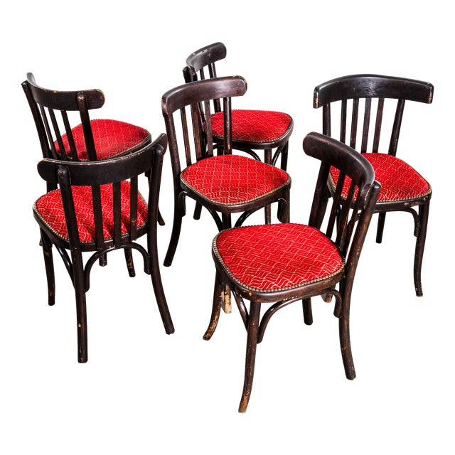 Ebonised Cafe Chairs, 1950s, Set of 6 For Sale