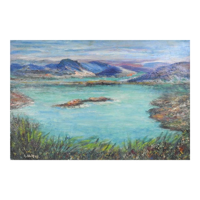 Mid 20th Century Impressionist Lake Mozucari Landscape Painting For Sale