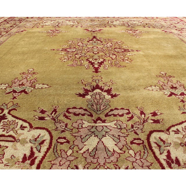 Indian Late 19th Century Antique Indian Agra Rug in Green and Burgundy With Medallion For Sale - Image 3 of 8