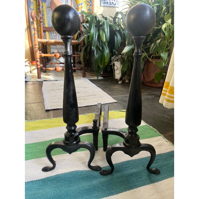 Traditional Antique Cast Iron Federal Style Andirons—A Pair For Sale - Image 3 of 6