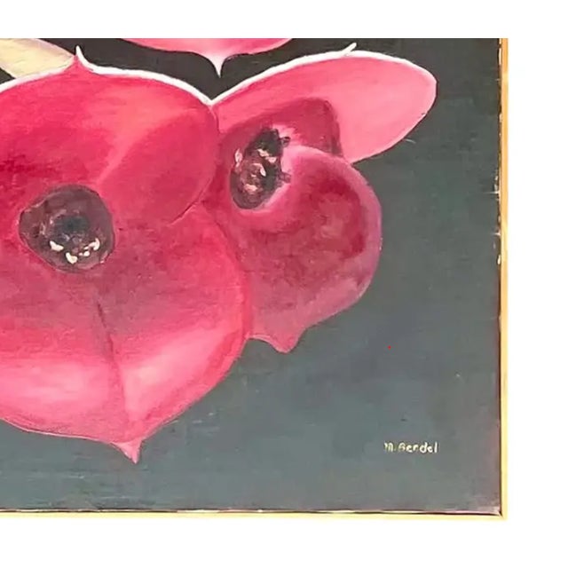 Vintage Boho OpSigned Original Oil Painting of Orchid Blooms For Sale - Image 12 of 13