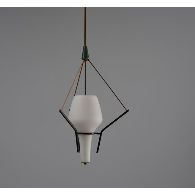 Italian Pendant Lamp in Brass and Opaline Glass, 1950s For Sale - Image 10 of 12