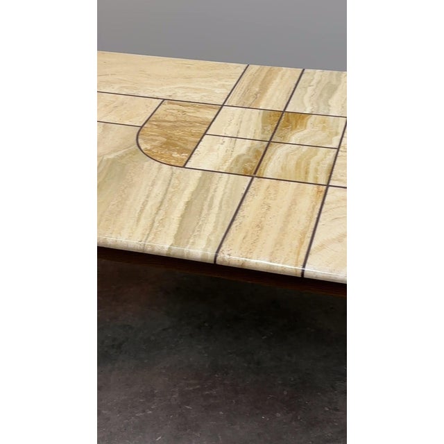 Travertine Coffee Table with Sculptural Top and Oak Base, 1970s For Sale - Image 5 of 15