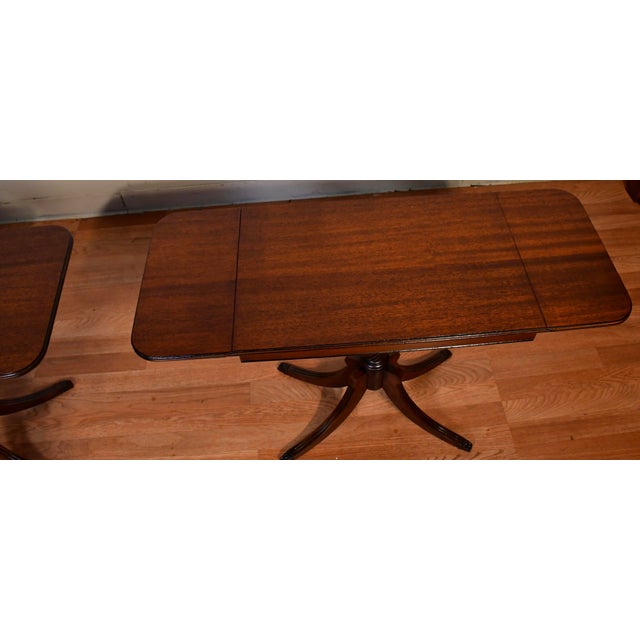 Pair of 1950s English Regency Style Mahogany Pembroke Drop-Leaf Accent Tables For Sale - Image 13 of 14