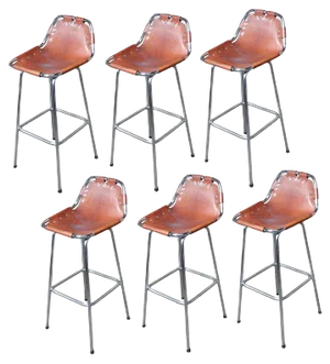Leather Les Arcs Stools by Charlotte Perriand for Cassina, 1960s, Set of 6