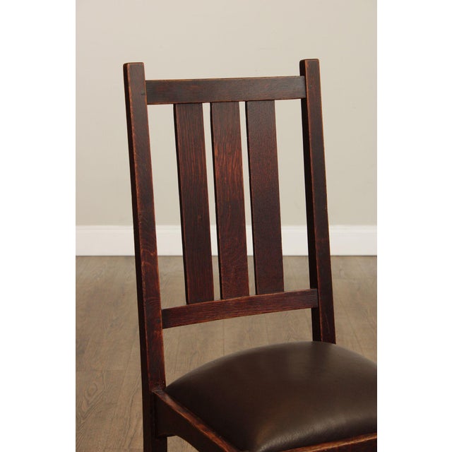 Stickley Gustav Stickley Harvey Ellis Set of Eight Oak and Leather Dining Chairs For Sale - Image 4 of 12