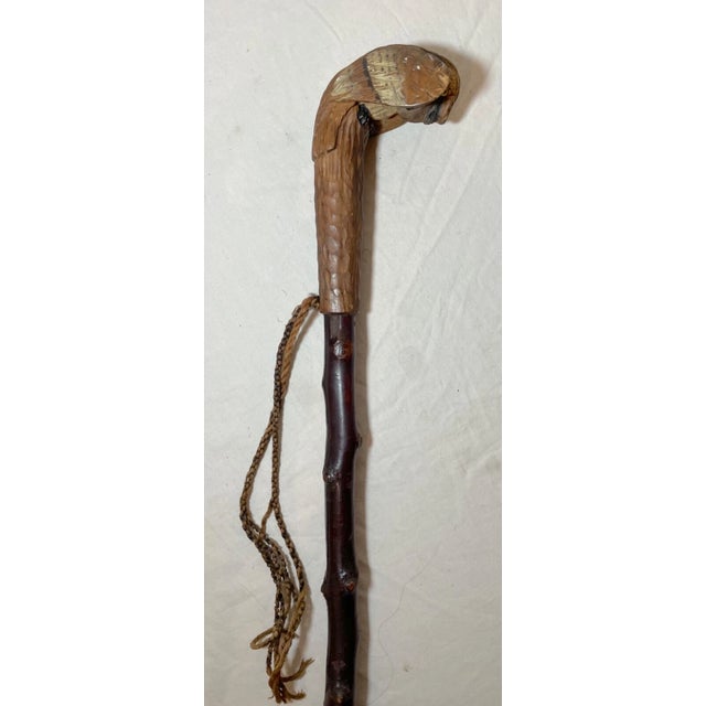 Brown Antique Hand Made Carved Wood German Folk Art Bird Walking Stick Cane For Sale - Image 8 of 14