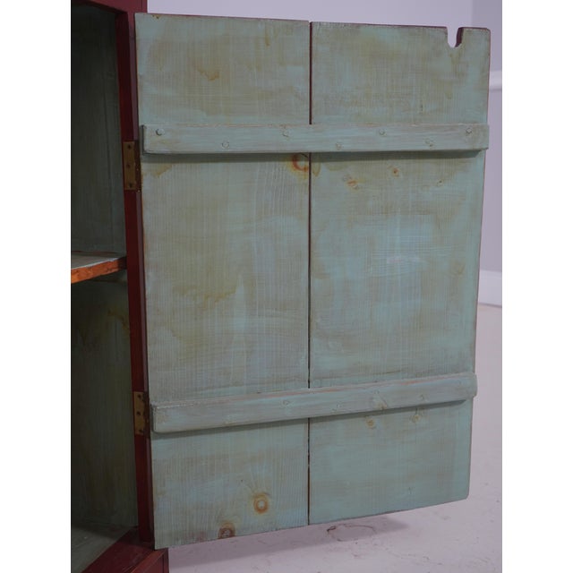 Country Red Paint Decorated Step Back Cupboard Hutch For Sale - Image 4 of 15