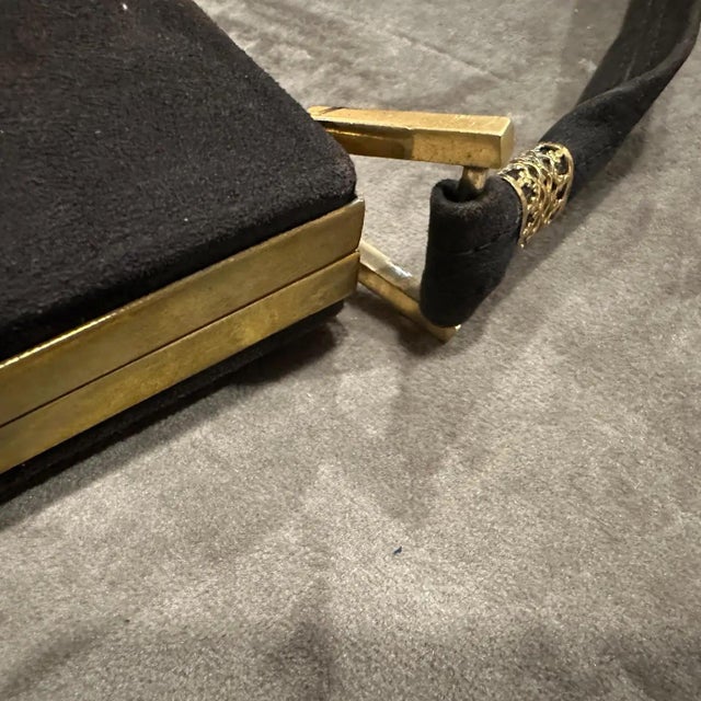 Brown 1950s Vintage Brown Suede and Brass Italian Cosmetic Bag For Sale - Image 8 of 14