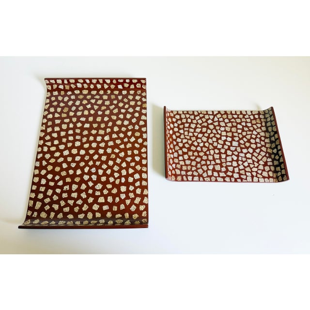 Brick Red Eggshell Lacquer Jean Dunand Style Tray Set For Sale - Image 8 of 10