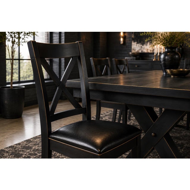 Contemporary Onyx Black™ & Gilded Reserve™ Architectural Dining Collection With Eight Matching X-Back Dining Chairs For Sale - Image 3 of 7