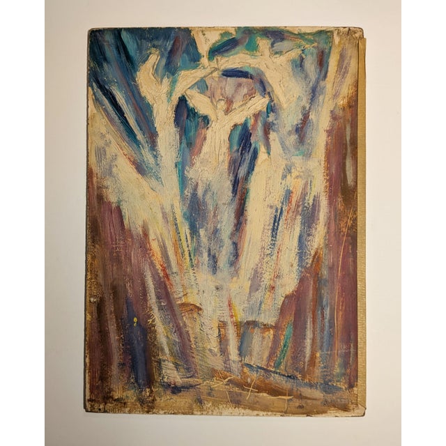 Original double-sided painting, oil/early acrylic on board, offering two complete compositions. One side presents a bold...