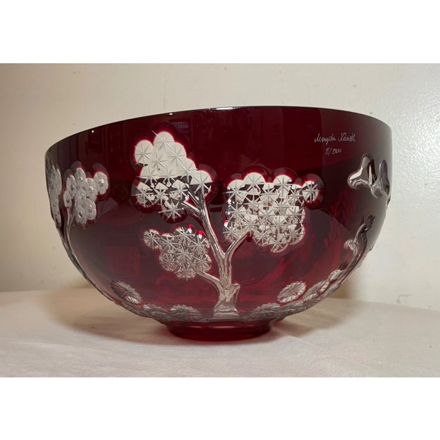 Boho Chic Vintage LMTD Ed Crystal Design Guild Magda Nemeth Cut to Clear Dragon Glass Bowl For Sale - Image 3 of 13