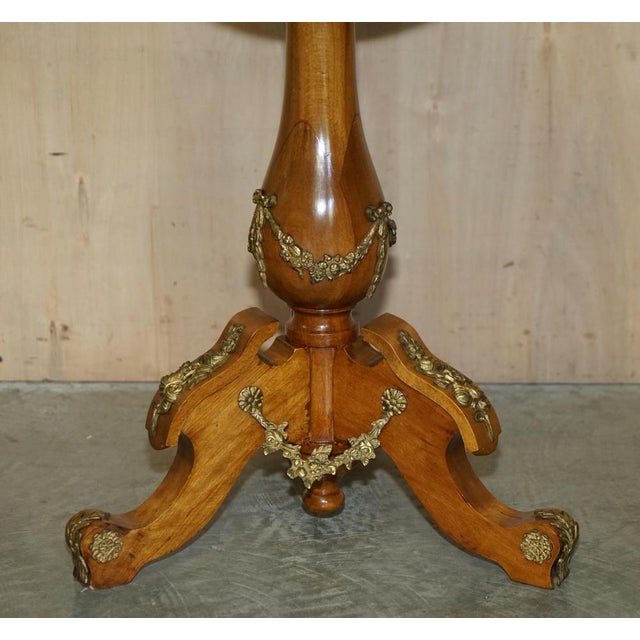 Wood Antique French Burr Walnut, Gilt Brass & Green Marble Side Tables, Set of 2 For Sale - Image 7 of 18