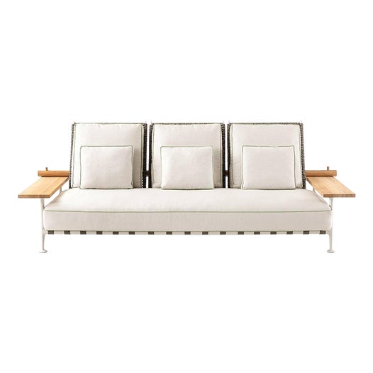 Teak and Fabric Steel Fenc-E-Nature Outdoor Sofa by Philippe Starck for Cassina For Sale