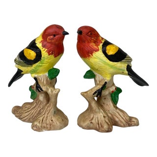 Vintage Western Tanager Bird Ceramic Sculpture - a Pair For Sale