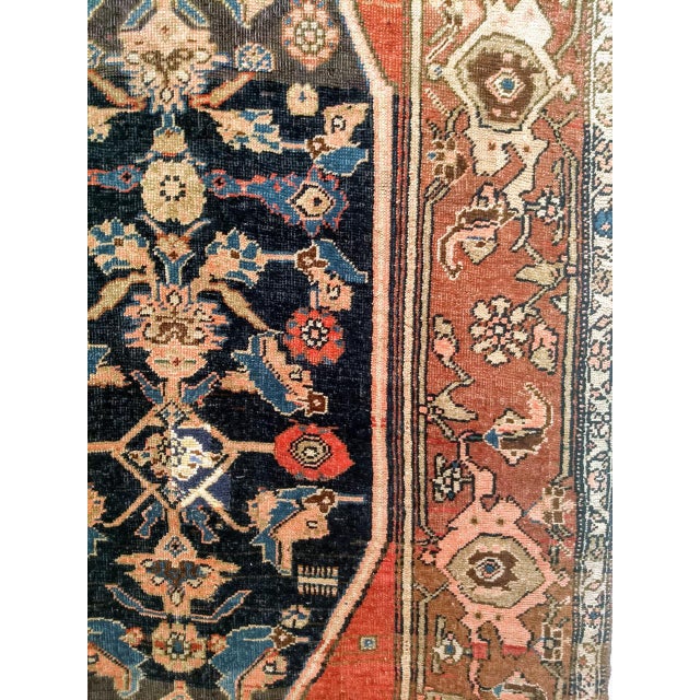 Antique Persian Bidjar Wide Runner, Hand-Knotted Wool, Geometric Pattern, Terracotta & Navy, 4x11 For Sale - Image 13 of 18