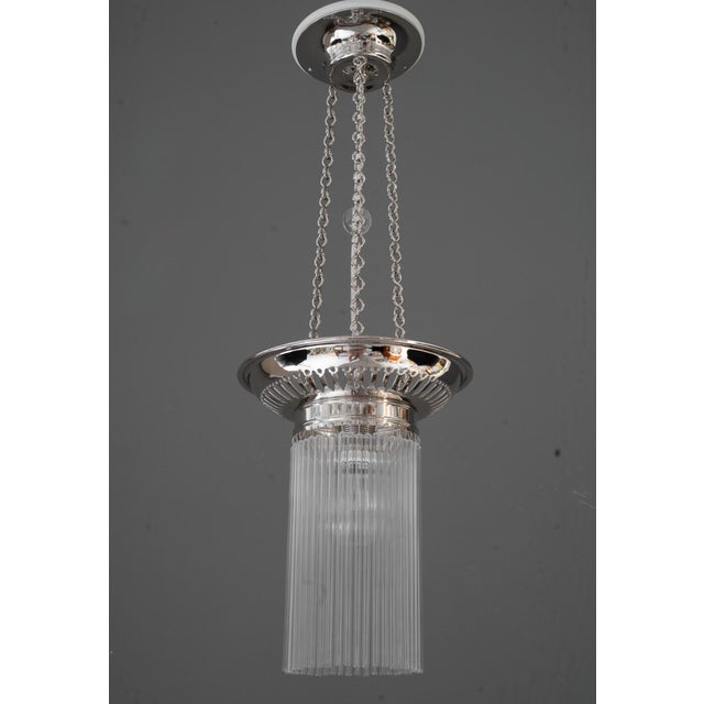 2 Nickel-plated ceiling lamps with glass sticks vienna around 1920 The glass sticks are replaced ( new ) Up to 250V...