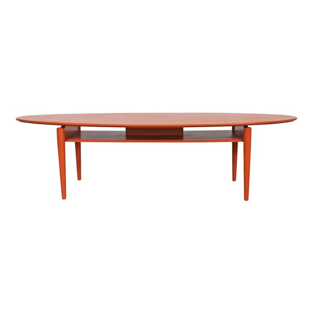 Mid Century Danish Modern Atomic Orange Elliptical Coffee Table