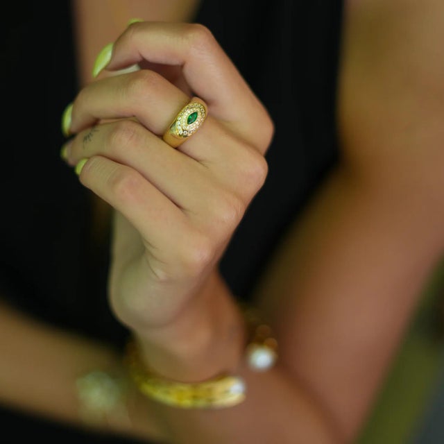 Emerald & Diamond Gold Vermeil Statement Ring, Size 8 For Sale In Miami - Image 6 of 7