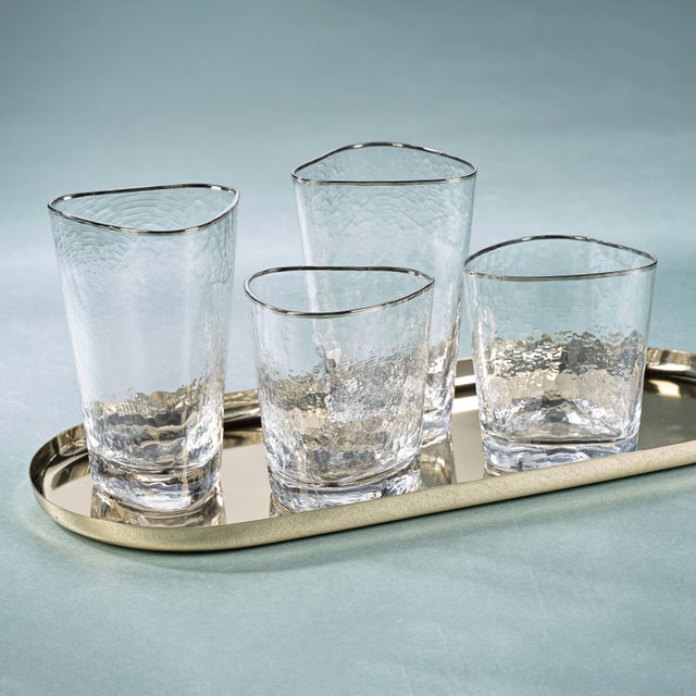 Aperitivo Triangular DOF Glass, Clear w/ Platinum Rim - Set Of Four The Aperitivo Triangular collection is a stylish...