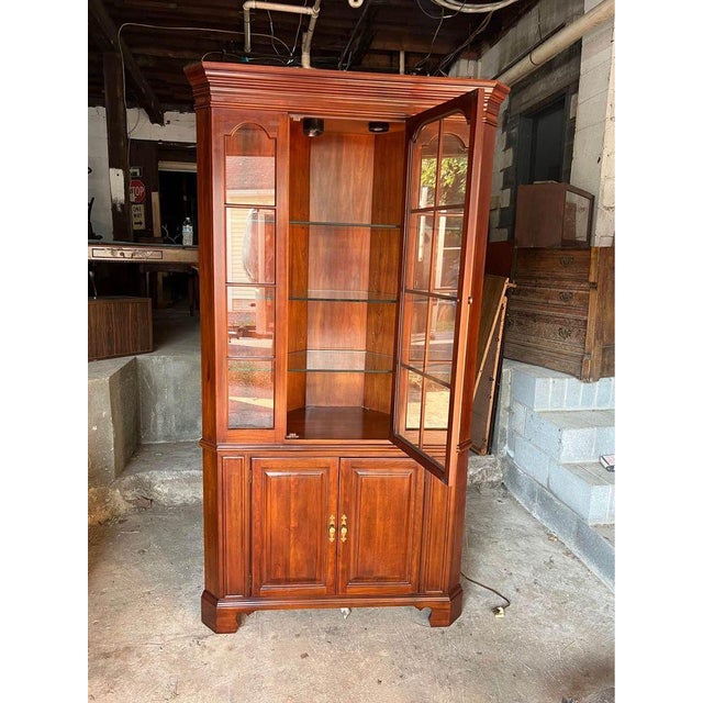 Late 20th Century Late 20th Century Vintage Chippendale Style Solid Cherry Two Part Corner Cabinet. For Sale - Image 5 of 10