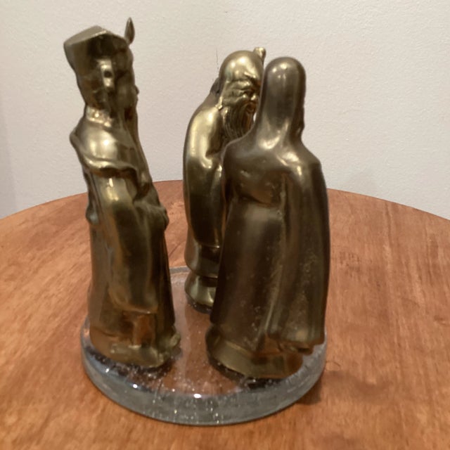 Late 20th Century Fu, Lu, Shou Wise Men Heavy Brass Scholars Detailed Figurines For Sale In Chicago - Image 6 of 12