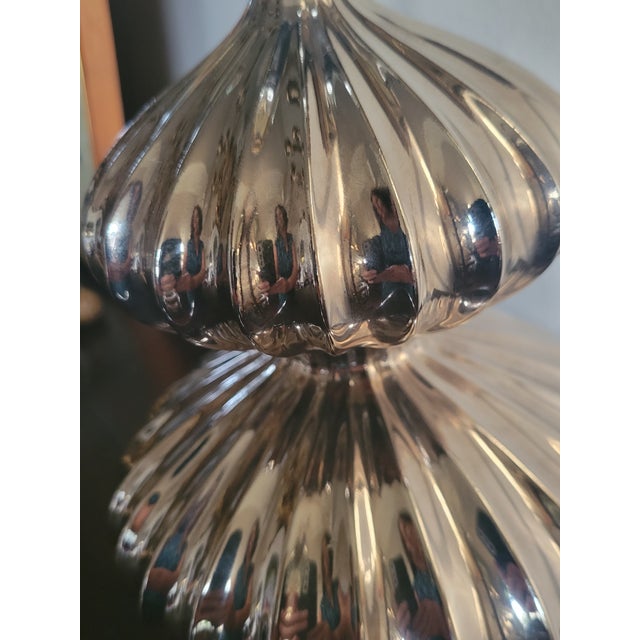 Glass Late 20th Century Mid Century Modern Ribbed Chrome Table Lamp, For Sale - Image 7 of 12