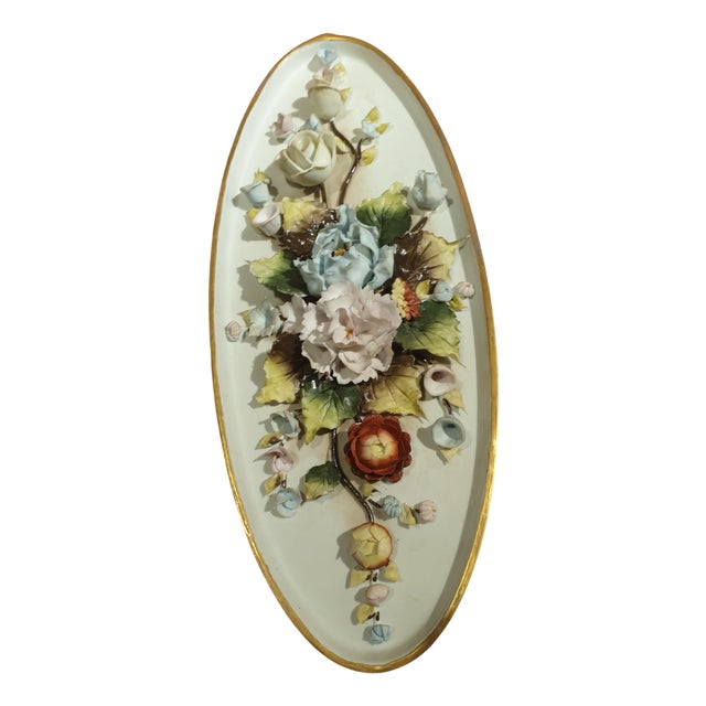 Hand-Painted Tile with Bouquet of Flowers and Roses from Capodimonte, 1950s For Sale