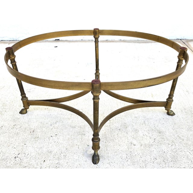 Vintage LaBarge Oval Brass Hoof Footed Glass Top Coffee Table For Sale - Image 9 of 15